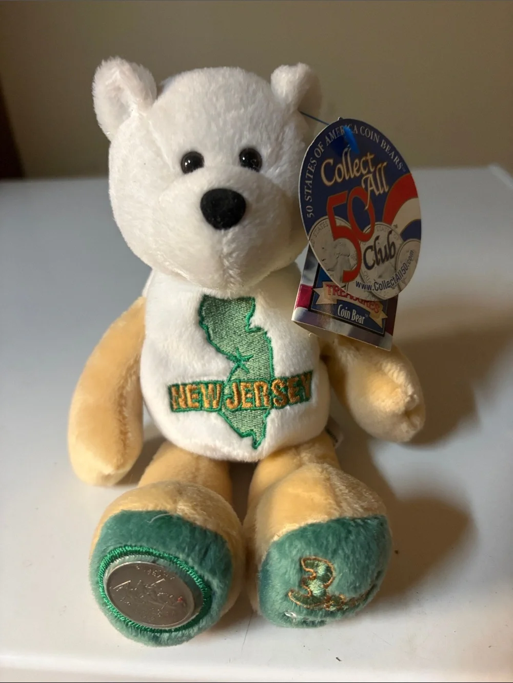 Collect-A-Bear New Jersey Souvenir Bear - White & Tan with Green Accents